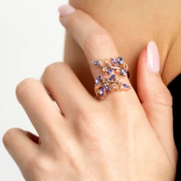 Lovisa Jewelry - LOVISA ROMANTIC ROSE GOLD LILAC & CLEAR CRYSTAL VINE/LEAVES RING SZ 7**NEW!